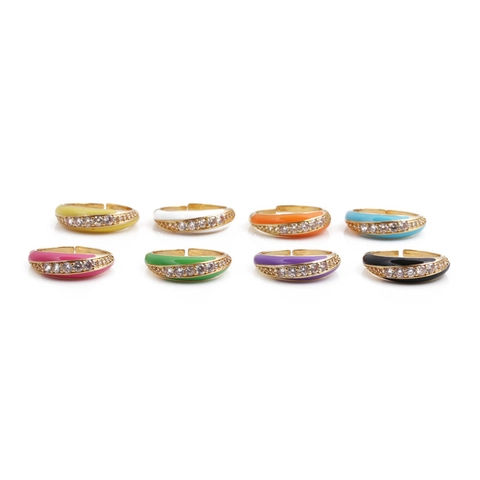 Minimalistischer Emaille Zirkon Offener Ring Vergoldetes Kupfer Verstellbarer Modischer Bunter Fingerschmuck Damen