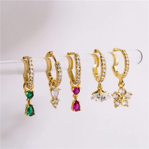 Elegante Koperen Oorringen Glinsterende Zirkonia Geometrische Florale Waterdruppel Mode-Sieraden Dames Accessoires
