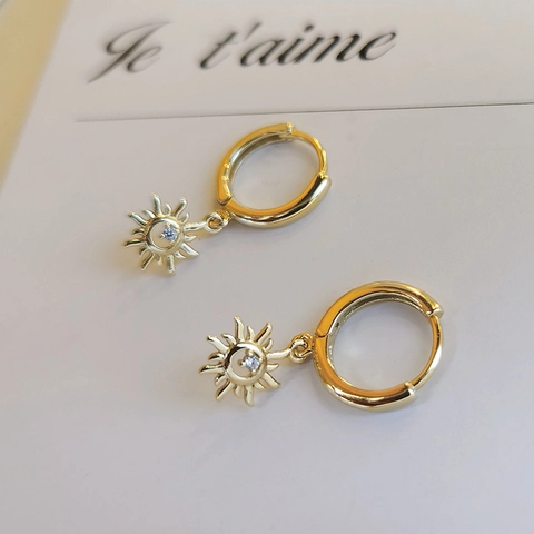 925 Sterling Silver Sun Ray Huggie Hoop Earrings For Women Men Zirconia Inlaid Gold Silver Minimalist Ear Buckle Unisex Jewelry