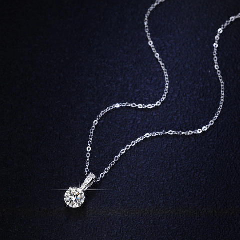925 Sterling Silver Moissanite Necklace Classic Round Zirconia Pendant Necklace For Women Elegant Solitaire Clavicle Chain Jewelry Gift