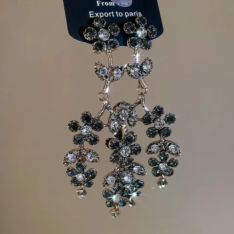 Pendientes Largos De Flores Vintage Con Diamantes De Imitación Aleación Joyería Con Poste De Plata Para Mujer