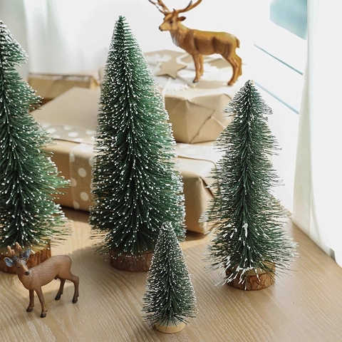 Mini Sapin De Noël Artificiel Enneigé Décoration De Bureau PVC Avec Base En Bois Pour Maison Bureau Décor De Fête