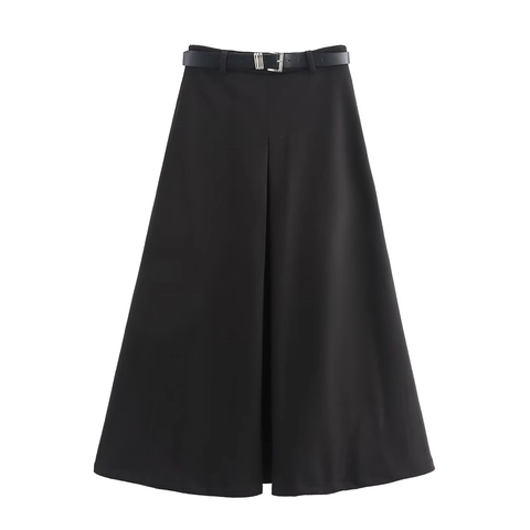 Gonna Lunga Da Donna Linea A Tessuto Di Lana Spina Di Pesce Con Cintura Autunno Inverno Vita Alta Elegante