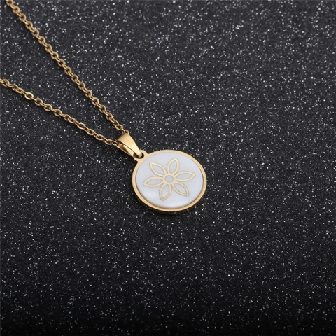 Elegante Roestvrijstalen Ketting Met Ronde Schelp Bloem Hanger Vergulde O-Ketting Sieraden Cadeau Voor Vrouwen