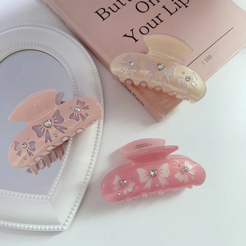 Acetate Butterfly Hair Claw Clip Elegant Rhinestone Bow Design Shark Clip French Style Hair Accessories For Women Girls