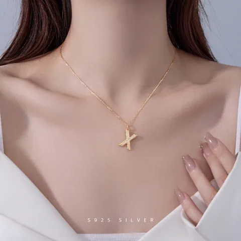 Collier Pendentif Lettre Initiale En Argent Sterling 925 Plaqué Or Avec Zircone Style Hip Hop Nordique Pour Femme
