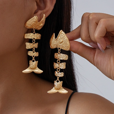 Orecchini Pendenti Esagerati Lisca Di Pesce Vintage Gioielli In Lega Con Perno In Argento Sterling 925