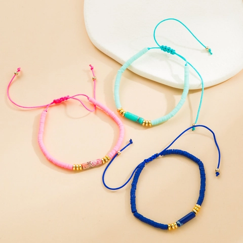 Bracciale Boho In Argilla Polimerica Heishi Fatto A Mano Regolabile Pietra Naturale Lega Gioielli Da Spiaggia Estate Donna