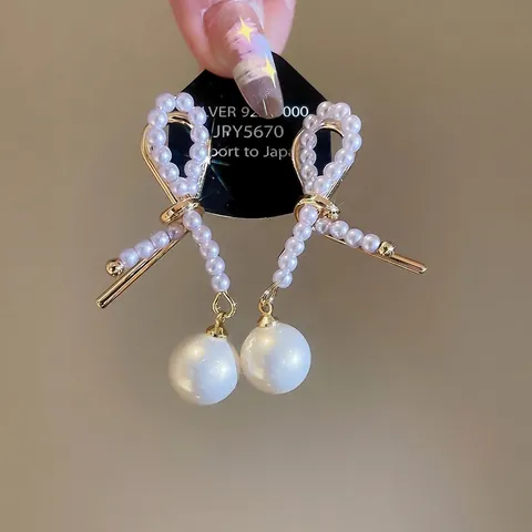 Elegant Bow Artificial Pearl Dangle Earrings Vintage Twisted Cross Design With 925 Sterling Silver Earring Post For Women