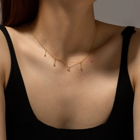 Collar con Colgante de Borla de Plata de Ley 925 para Mujer Cadena Larga Diamantes de Imitación Joyería Geométrica Regalo de San Valentín