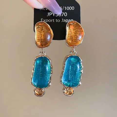 Vintage Irregular Geometric Drop Earrings Resin Alloy With 925 Sterling Silver Earring Post French Artistic Jewelry For Women