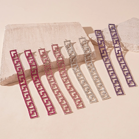 Orecchini Pendenti Rettangolari Geometrici Con Perno In Argento Lunga Nappina Motivo Greco Gioielli Per Donne