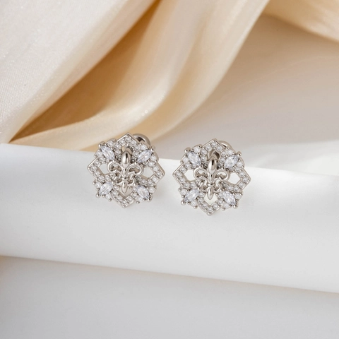 Fleur-De-Lis Knorpel Ohrstecker Titanstahl Kupfer Zirkon Geometrisch Sechseck Vintage Französischer Stil Elegant Für Frauen