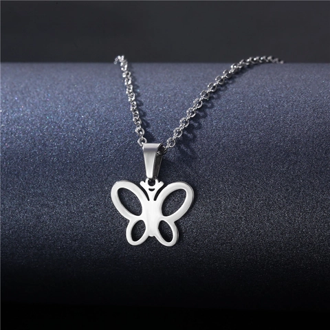 Collana Ciondolo Acciaio Inossidabile Cuore Traforato Farfalla Animale Croce Gioielli Regalo Per Donne Ragazze Lucidato Argento