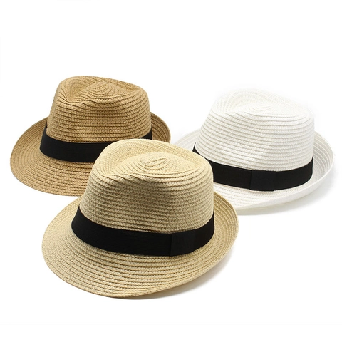 Straw Fedora Panama Hat Wide Brim Sun Protection Breathable Summer Beach Vacation Ribbon Band For Men Women