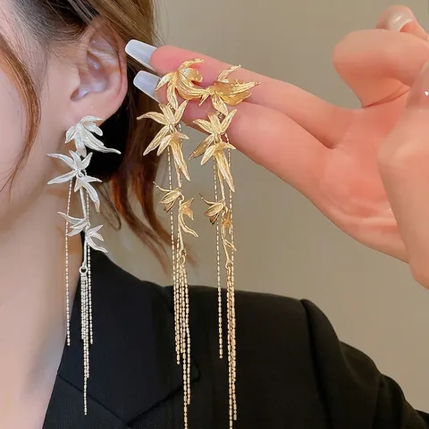 Bambusblatt Quasten Ohrringe Legierung Mit 925 Sterling Silber Ohrstecker Neuer Chinesischer Stil Vintage Für Damen