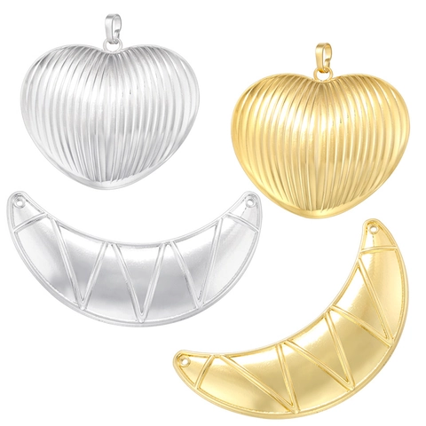 Ciondoli A Cuore E Mezzaluna Ottone Placcato Oro 18K Motivo A Righe Geometrico Pendenti Per Creazione Gioielli Fai Da Te Per Donne