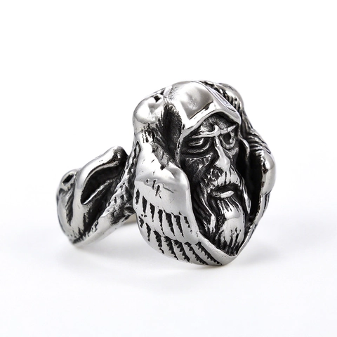 Vintage Viking Odin Oude Man Ring Roestvrij Staal Noordse Mythologie Retro Reliëf Oude Man Baard Band Heren Sieraden