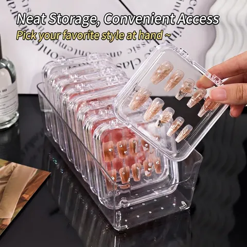 Clear Press-on Nail Storage Box Transparent PS Plastic Dustproof Organizer For False Nails Jewelry Desktop Display Case