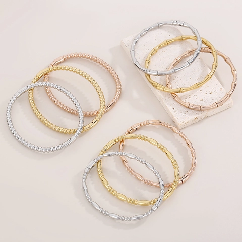 Bracciale Rigido In Acciaio Inossidabile Per Donna Placcato Oro 18K Design Bambù Perle Gioielli Minimalisti
