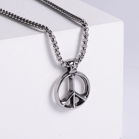 Collana Con Pendente Simbolo Della Pace Acciaio Inossidabile 304 Retro Industriale Simbolo Antiguerra Gioielli Per Uomo Donna