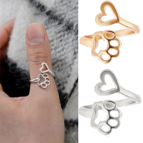 Offener Ring Hohl Herz Pfotenabdruck Legierung Verstellbar Minimalistisch Süßer Tierschmuck Geschenk Für Damen