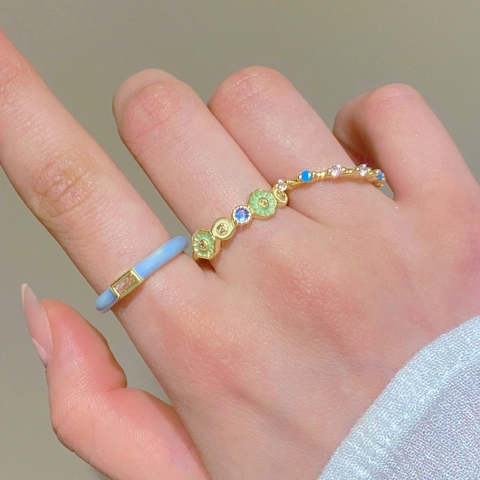 Butterfly Sunflower Open Ring Adjustable Copper Gold Plated Enamel Colorful Zircon Sweet Fashion Finger Jewelry For Women