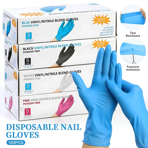 Disposable Gloves Vinyl Nitrile Blend Powder Free Latex Free Finger Textured Multi Purpose For Nail Art Salon Cleaning