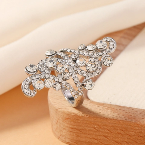 Spiral Bypass Open Ring Copper Ball Beads Pave Rhinestone Adjustable Fashion Jewelry For Women