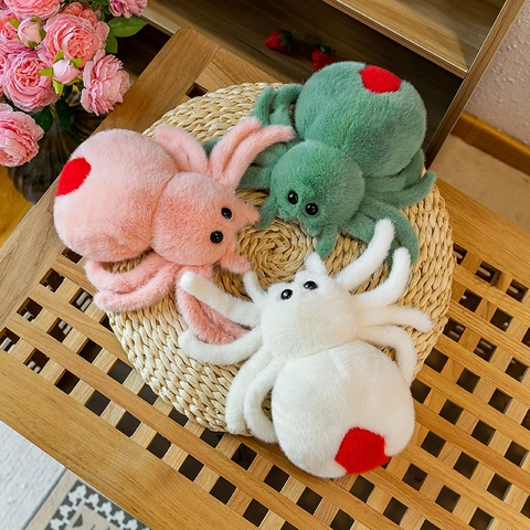 Halloween Spider Plush Toy Cute Red Heart Pattern Soft Long Plush Stuffed Animal Doll For Holiday Home Decoration Gift