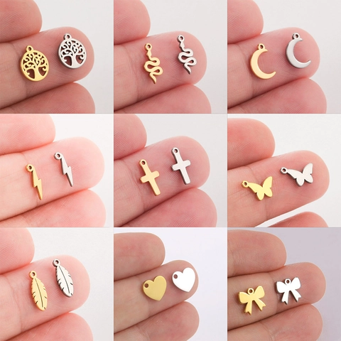 Stainless Steel Gold Plated Pendants Charms For DIY Jewelry Making Necklaces Earrings Tree Of Life Moon Snake Lightning Heart