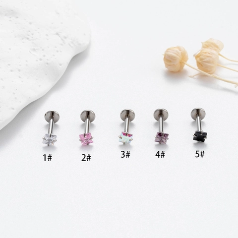 Roestvrij Staal Koper Vierkante Zirkoon Labret Stud Interne Schroefdraad Platte Achterkant Oorkraakbeen Piercing Sieraden Kleurrijk