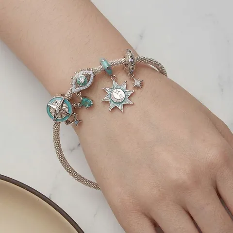 925 Sterling Silver Evil Eye Star Charm Bead Artificial Opal Inlaid Lucky Spacer Bead For DIY Bracelet Jewelry Making