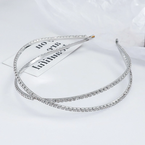 Diadema Elegante De Aleación Con Diamantes De Imitación Doble Capa Forma X Cruzada Aro De Pelo Plateado Para Mujeres
