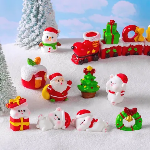 Figurine Di Natale Miniatura Resina Babbo Natale Orso Pupazzo Di Neve Micro Paesaggio DIY Decorazione Scrivania Giardino