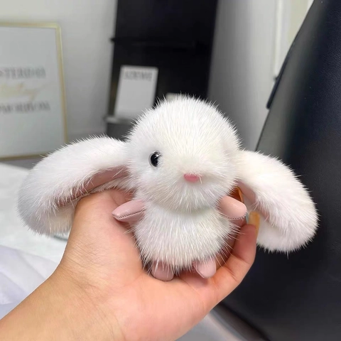 Cute Plush Rabbit Keychain Fluffy Bunny Bag Charm Faux Mink Fur Pendant Soft Toy For Car Keys And Schoolbags