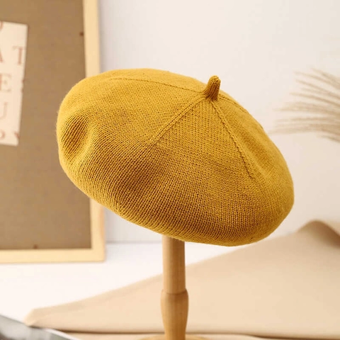 Knitted Beret Hat For Women Breathable Japanese Style Vintage Painter Cap Solid Color Elegant Fashion Headwear