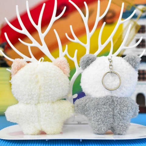Porte-clés en Peluche Animal Mignon pour Femmes Filles Doux Lapin Chat Grenouille Ours Panda Pendentif de Sac Cadeau