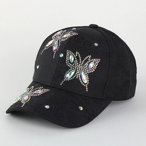 Cappello Da Baseball Farfalla Strass Tessuto Jacquard Cappello Da Sole Scintillante Moda Outdoor Regolabile Per Donna