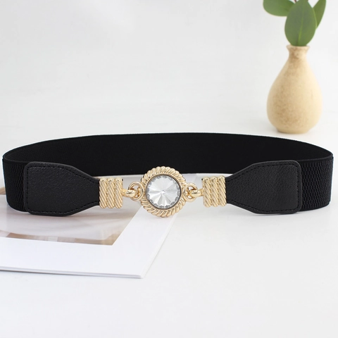 Dames Elastische Riem Met Strass Legering Gesp Vintage Stretch Taille Riem Voor Jurken Jassen Dunne Tailleband Accessoires