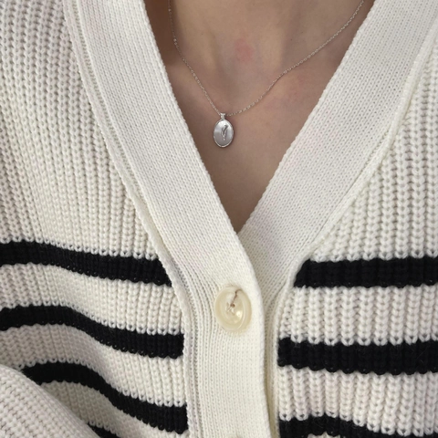 Collar De Plata De Ley 925 Para Mujer Con Colgante De Concha Ovalado Elegante Retro Francés Relieve Tulipa Joyas Vintage