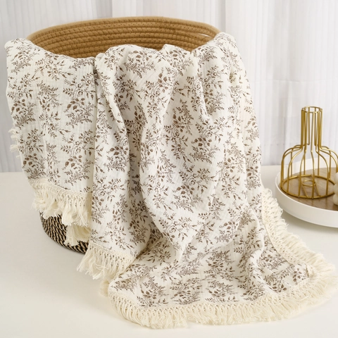 Baby Mullwindel Swaddle Decke Reine Baumwolle Bedruckt Quasten Kinderwagen Abdeckung Neugeborene Atmungsaktiv Weich Wickelmatte