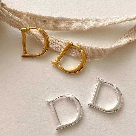 Letter D Shaped Huggie Hoop Earrings 925 Sterling Silver Minimalist Geometric Jewelry For Women