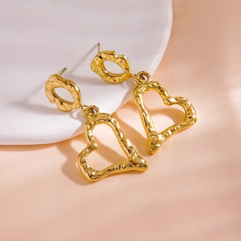 Orecchini a Pendente a Cuore in Acciaio Inossidabile Martellato per Donna Orecchini Geometrici con Texture Lava Placcati Oro 14K