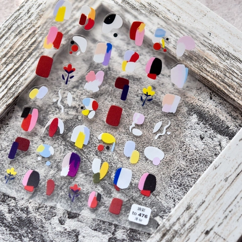 Pegatinas Para Uñas De Pintura Al Óleo Abstractas Ultra Delgadas Flexibles Adhesivas 3D Relieve Artístico Manicura
