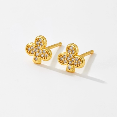 S925 Sterling Silver Clover Stud Earrings For Women Rhinestone Inlaid Sparkly Mini Flower Ear Jewelry Korean Ins Style