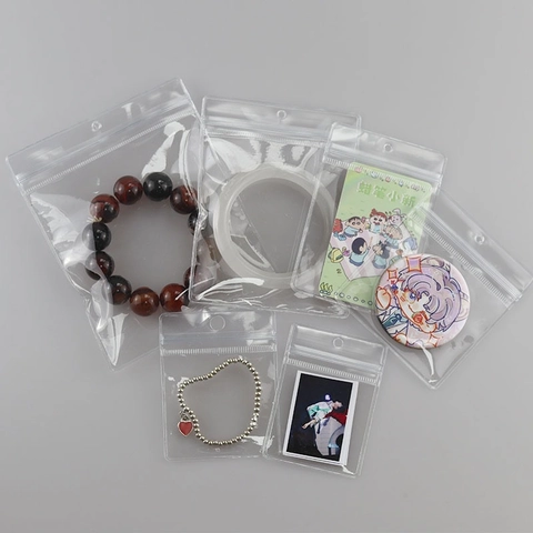 Clear PVC Self Sealing Jewelry Packaging Bags With Hanging Hole Reusable Reclosable Storage Pouch Anti Oxidation