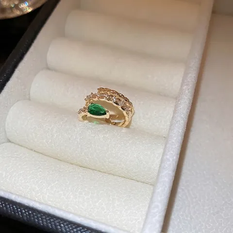 Ear Cuff A Serpente Rame Placcato Oro Zircone Verde Clip Senza Foro Orecchino Gioielli Eleganti Per Donna