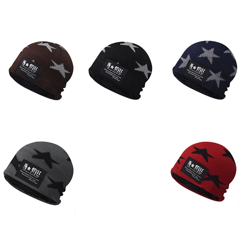 Berretto Beanie Maglia Lana Motivo Stelle Foderato In Pile Inverno Caldo Termico Protezione Orecchie Skull Cap Casual Moda