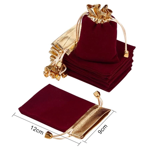 Velvet Drawstring Jewelry Bags With Gold Trim Gift Packaging Pouch For Wedding Favors Soft Velvet Elegant Small Storage